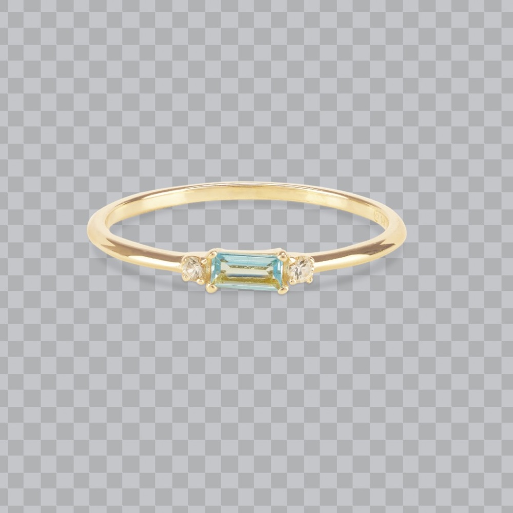 Mejuri dewdrop baguette ring in swiss blue topaz (discontinued)